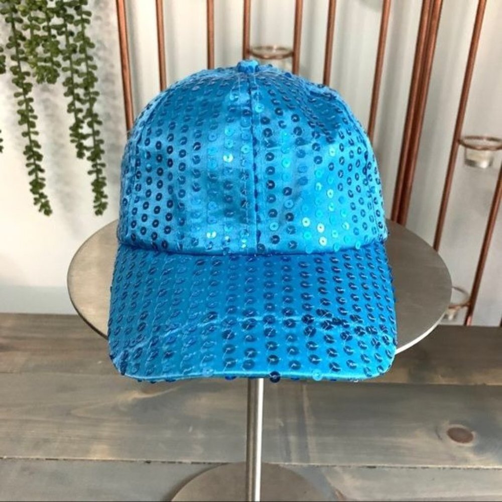 Blue Sequined Baseball Cap - Picture 2 of 7